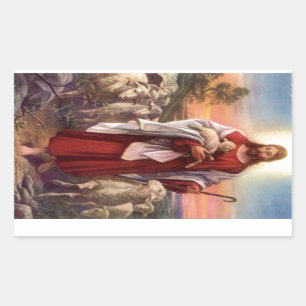 Sticker Rectangulaire Jésus et agneaux