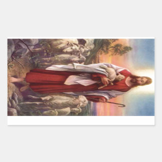Sticker Rectangulaire Jésus et agneaux