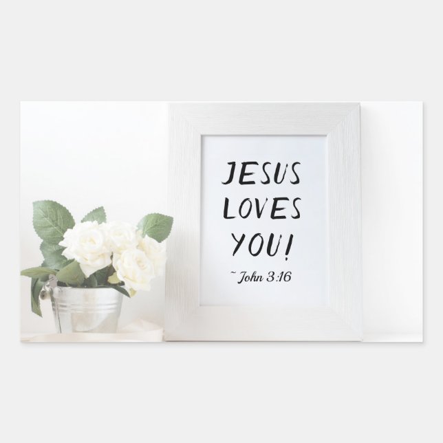 Sticker Rectangulaire Jésus T'Aime ! John 3:16, Écriture de référence (Devant)
