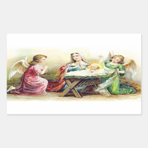 Sticker Rectangulaire Jésus vintage avec des anges