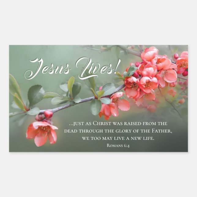 Sticker Rectangulaire Jésus Vit Des Fleurs De Printemps Bible Verse Pâqu (Devant)