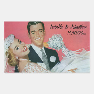 Sticker Rectangulaire Jeunes mariés de mariage vintage, mari portant la
