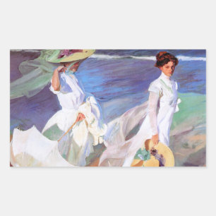 Sticker Rectangulaire Joaquin Sorolla Femmes Promenade Plage