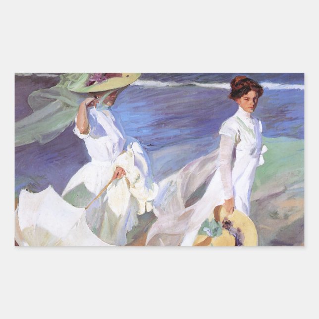 Sticker Rectangulaire Joaquin Sorolla Femmes Promenade Plage (Devant)