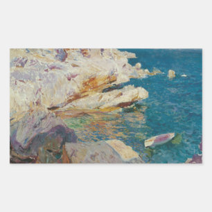 Sticker Rectangulaire Joaquin Sorolla-Rocks de Javea et le Bateau Blanc