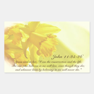 Sticker Rectangulaire John 11:25-26, Daffodiles Jaunes De Printemps