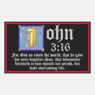 Sticker Rectangulaire John 3 16 Lettre éclairée Citation de la Bible de