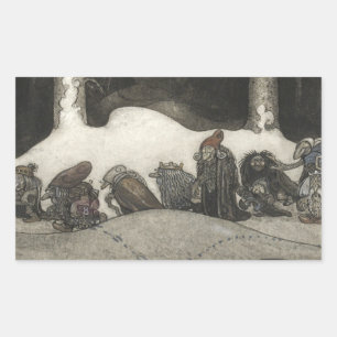 Sticker Rectangulaire John Bauer - Dans la nuit de Noël