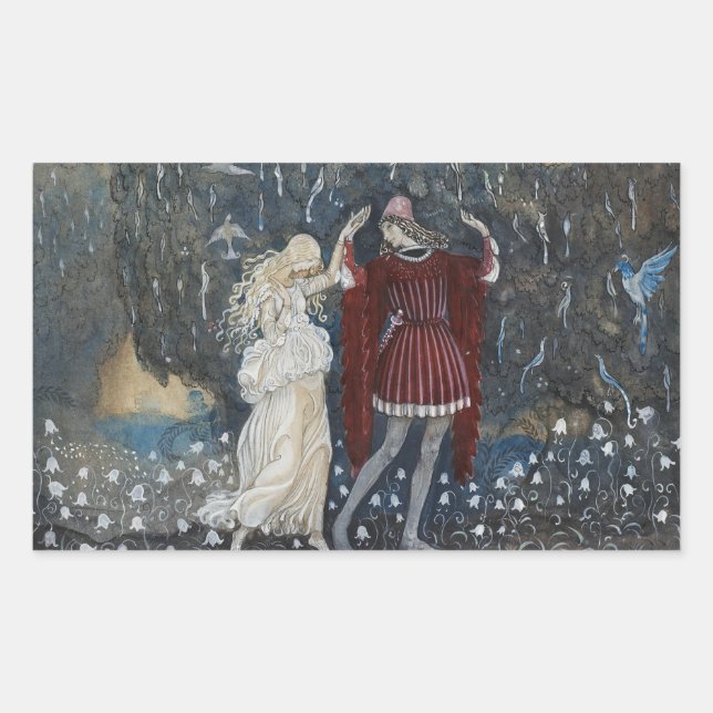 Sticker Rectangulaire John Bauer - Lena danse avec le chevalier (Devant)