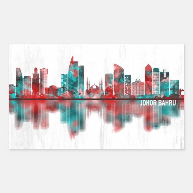 Sticker Rectangulaire Johor Bahru Malaysia Skyline (Devant)