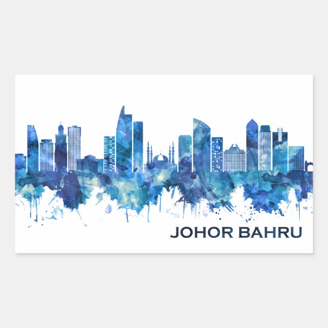 Sticker Rectangulaire Johor Bahru Malaysia Skyline Blue (Devant)