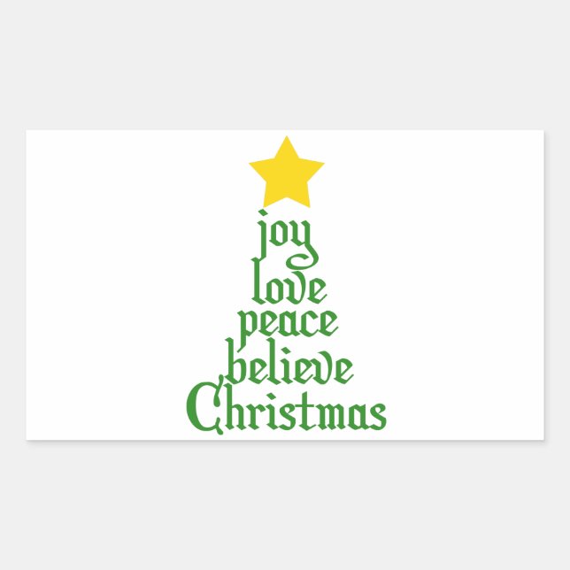 Sticker Rectangulaire Joie, Amour, Paix, Croire, Noël (Devant)