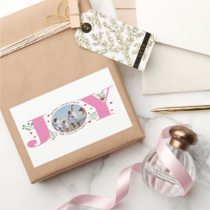 Sticker Rectangulaire Joie rose avec baies photo de Noël