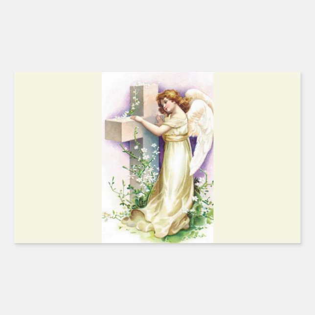 Sticker Rectangulaire Joli Ange Et Croix (Devant)
