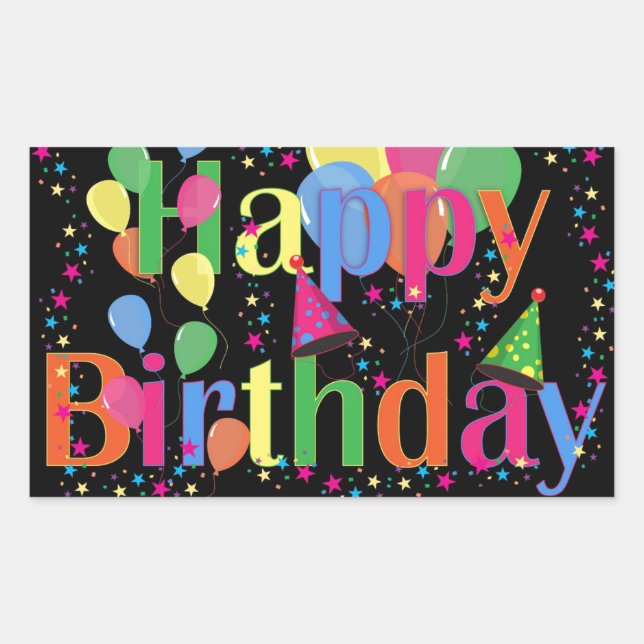 Sticker Rectangulaire Joli Anniversaire coloré et simple (Devant)