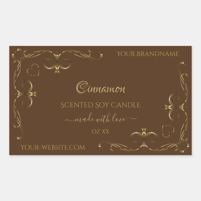 Sticker Rectangulaire Joli Défilement d'or décoratif Coins sur Brown (Devant)