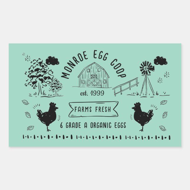 Sticker Rectangulaire Joli dessin de style Doodon Rustique Oeuf Carton (Devant)