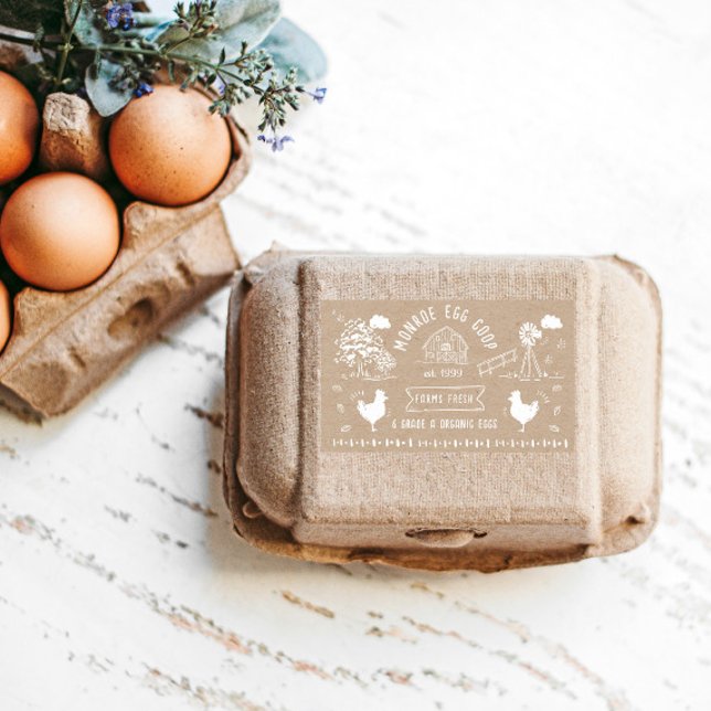 Sticker Rectangulaire Joli dessin de style Doodon Rustique Oeuf Carton (Créateur téléchargé)