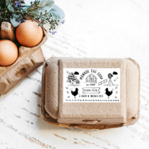 Sticker Rectangulaire Joli dessin de style Doodon Rustique Oeuf Carton