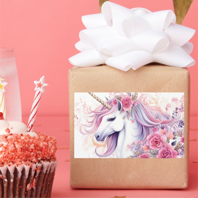 Sticker Rectangulaire Joli licorne magique (Fête)