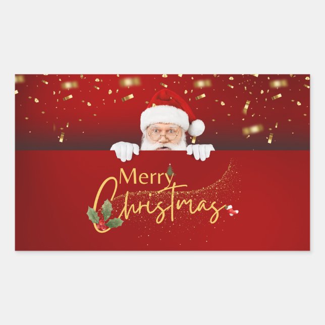 Sticker Rectangulaire Joli Père Noël Joyeux Noël (Devant)