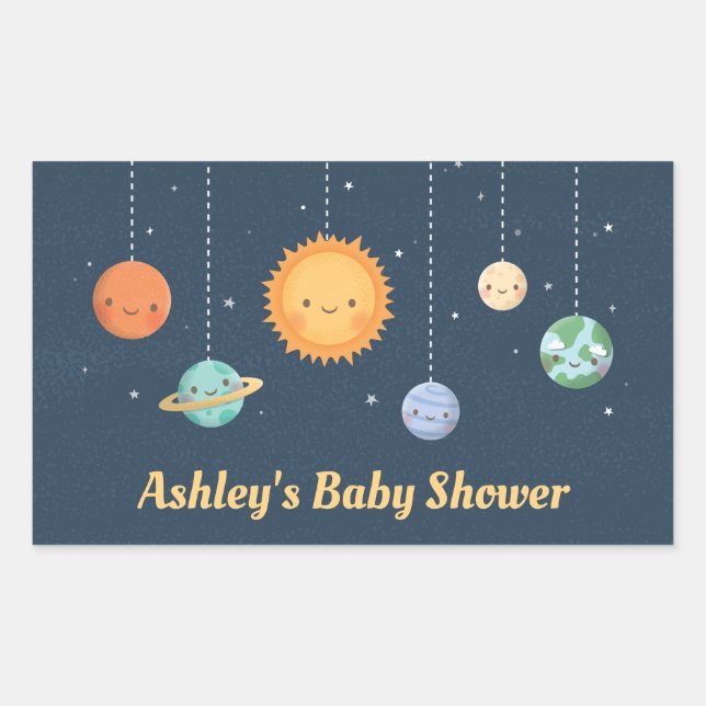 Sticker Rectangulaire Joli Soleil et Planètes Espace Baby shower Décor (Devant)