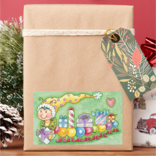 Sticker Rectangulaire Joli train de chenille de Noël avec des cadeaux