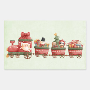 Sticker Rectangulaire Joli train de Noël vintage avec des jouets