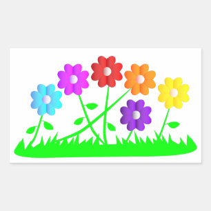 Sticker Rectangulaire Jolie bande dessinée art couleurs fleurs herbe