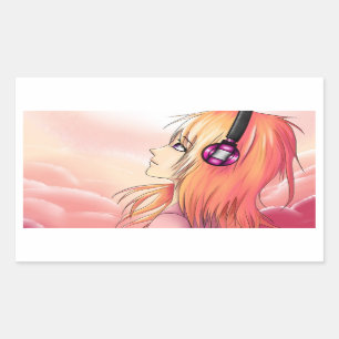 Sticker Rectangulaire Jolie fille Anime au coucher du soleil