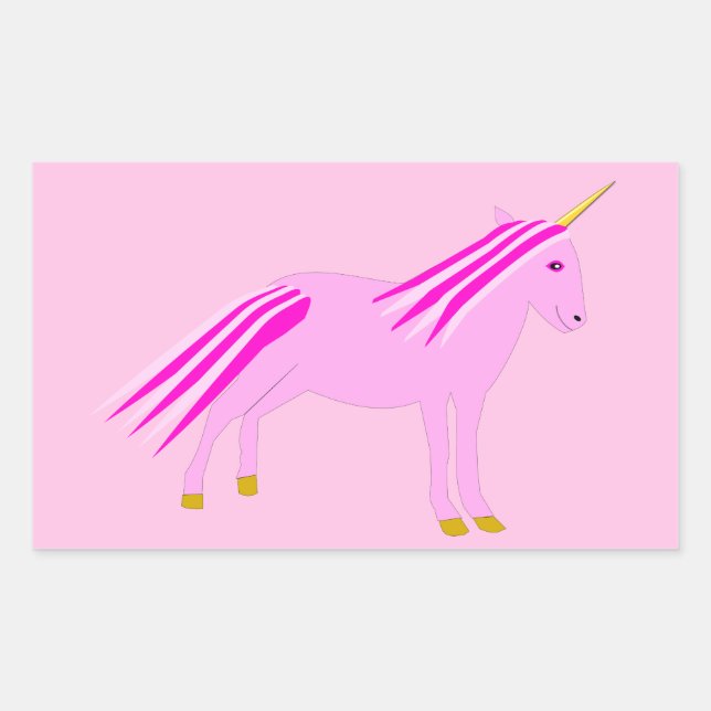 Sticker Rectangulaire Jolie fille rose bébé licorne (Devant)