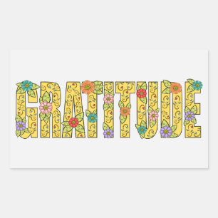 Sticker Rectangulaire Jolie Gratitude Affirmation Colorée Texte Floral