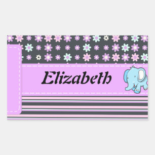 Sticker Rectangulaire Jolies fleurs colorées rayures éléphant
