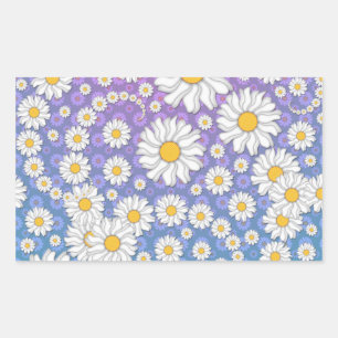 Sticker Rectangulaire Jolies marguerites blanches sur fond bleu violet