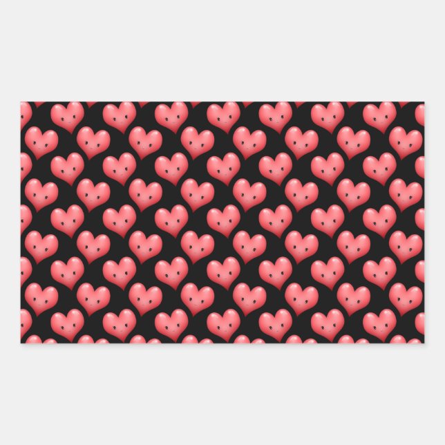 Sticker Rectangulaire Jolis petits cœurs rouges sur fond noir (Devant)