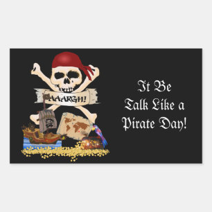 Sticker Rectangulaire Jolly roger, bateau pirate et poitrine de pirate