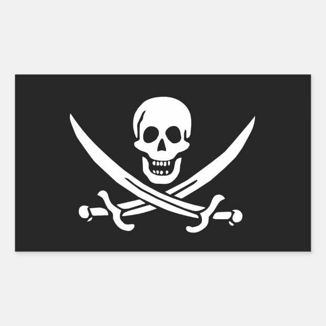 Sticker Rectangulaire Jolly roger de Calico Jack Rackham (NOIR) (Devant)
