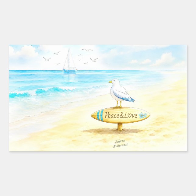Sticker Rectangulaire Jon Seagull - Paix & Amour  (Devant)