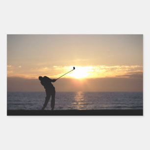 Sticker Rectangulaire Jouer Au Golf Au Coucher Du Soleil