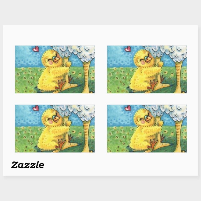 STICKER RECTANGULAIRE JOUER VOTRE MOMME, CUTE BÉBÉ POULET AIME MÈRE ALOR (Feuille)