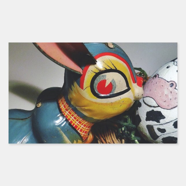 Sticker Rectangulaire Jouet lapin et oeuf de vache (Devant)