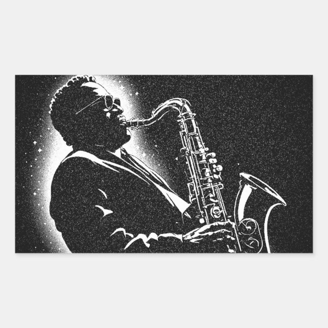 Sticker Rectangulaire Joueur de saxophone de style graphique BW 50s (Devant)