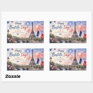 Sticker Rectangulaire Jour de la Bastille Tour Eiffel Seine feux d'artif