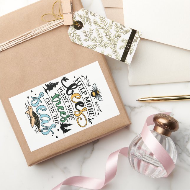 Sticker Rectangulaire Jour des terres aider les abeilles plantes arbres  (Cadeaux)