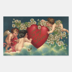 Sticker Rectangulaire Jour des Valentines vintages Cherubs victoriens au