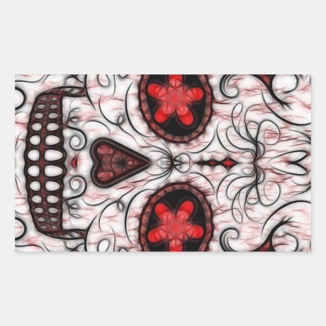 Sticker Rectangulaire Jour du crâne de sucre mort - Fractal rouge et noi (Devant)