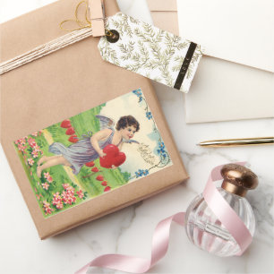 Sticker Rectangulaire Jour vintage des Valentines, Ange victorien avec c