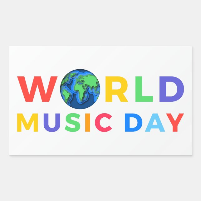 Sticker Rectangulaire Journée mondiale de la musique - Typographie color ("World Music Day Art")