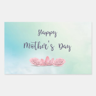 Sticker Rectangulaire Joyeuse fête des mères aux fleurs roses