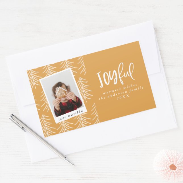 Sticker Rectangulaire Joyeuse photo et Noël arbre de vacances faveur (Enveloppe)